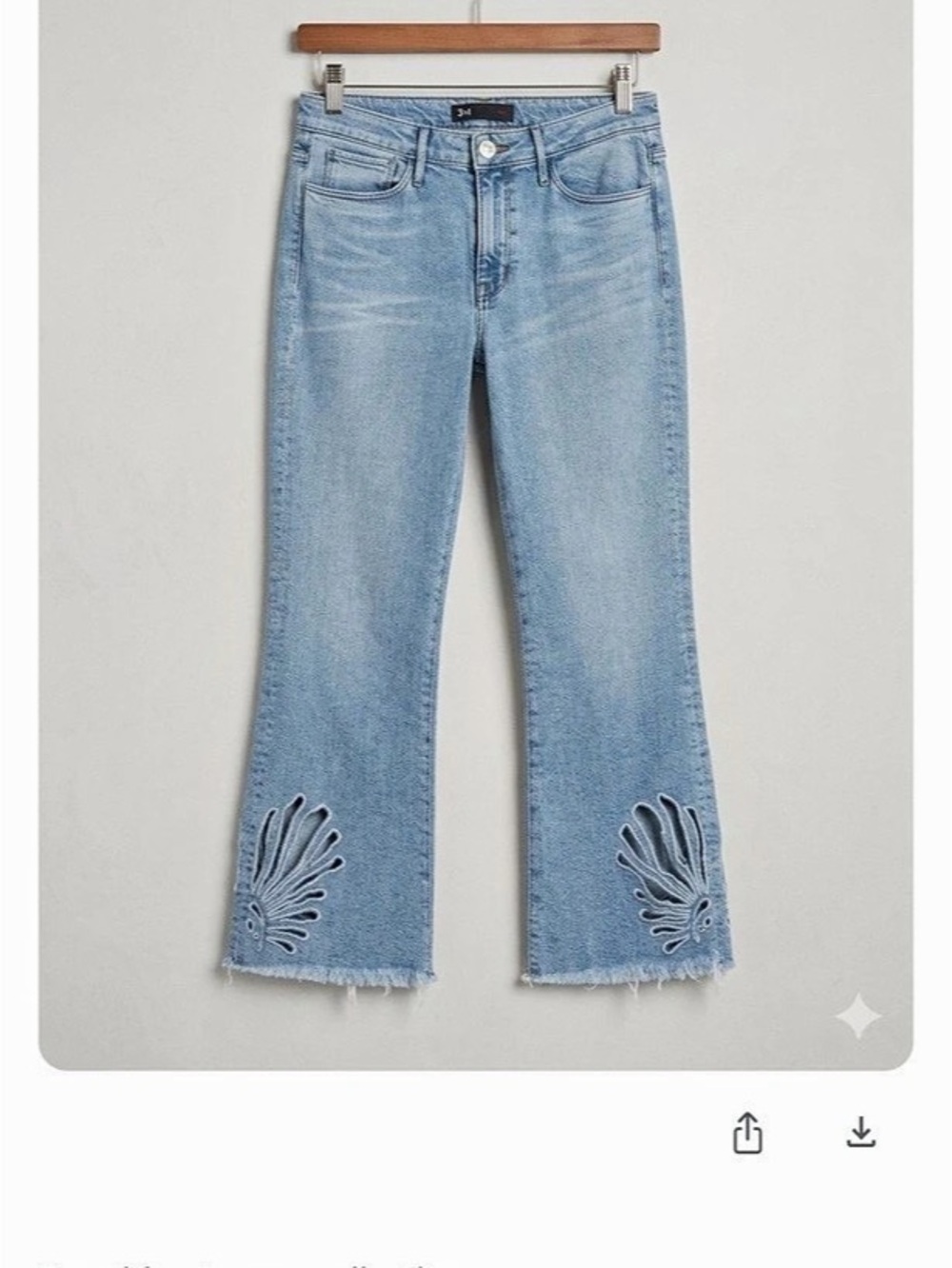 3x1 Freja Cropped Blue Flare Jeans w/ Floral Cut-Out, 27